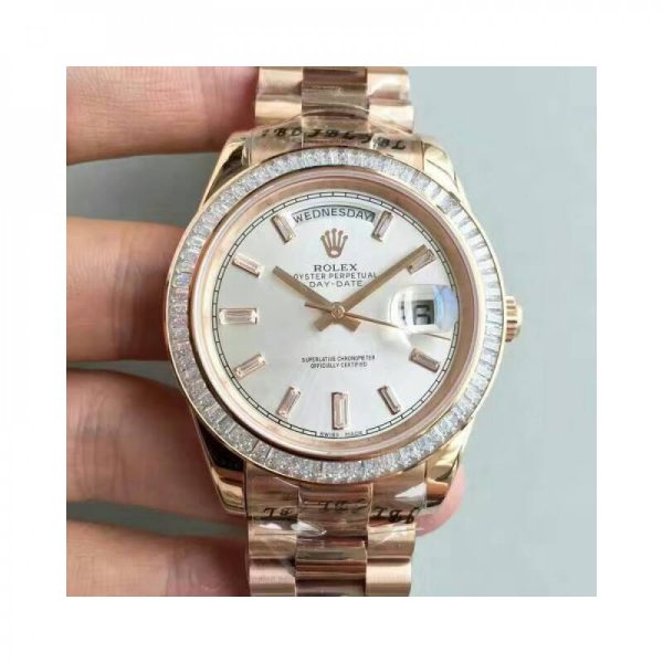 Replica Rolex Day-Date 40 228235 40MM KW Rose Gold & Diamonds Sundust Dial Luxury 3255