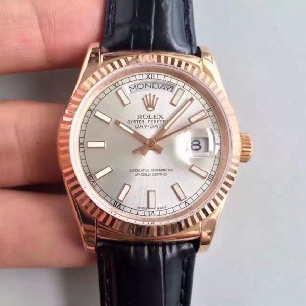 Replica Rolex Day-Date 118138 36MM V5 Rose Gold Sundust Dial Luxury 2836-2