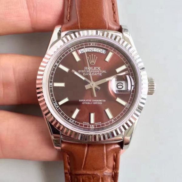 Replica Rolex Day-Date 118139 36MM V5 Stainless Steel Chocolate Dial Luxury 2836-2