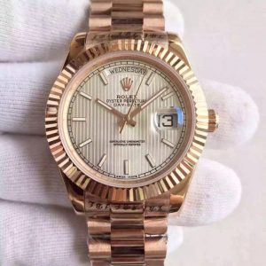 Replica Rolex Day-Date 40 228235 40MM KW Rose Gold Silver Stripe Dial Luxury 3255