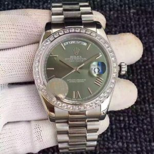 Replica Rolex Day-Date 40 228239 2018 EF Stainless Steel & Diamonds Green Dial Luxury 3255