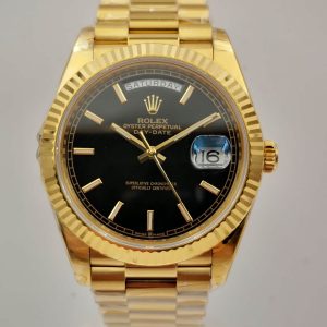 Replica Rolex Day-Date 40 228235 2018 EW Yellow Gold Black Diagonal Dial Luxury 3255