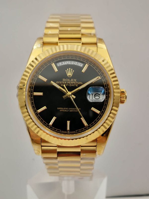 Replica Rolex Day-Date 40 228235 2018 EW Yellow Gold Black Diagonal Dial Luxury 3255