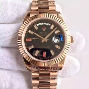 Replica Rolex Day-Date II 218235 41MM KW Rose Gold Black Dial Luxury 3255