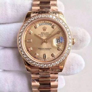 Replica Rolex Day-Date II 218235 41MM KW Rose Gold & Diamonds Gold Dial Luxury 3255