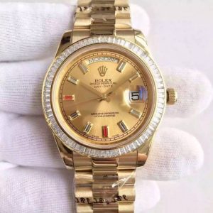 Replica Rolex Day-Date II 218238 41MM KW Yellow Gold & Diamonds Champagne Dial Luxury 3255