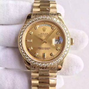 Replica Rolex Day-Date II 218348 41MM KW Yellow Gold & Diamonds Champagne Dial Luxury 3255