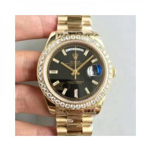 Replica Rolex Day-Date 40 228398TBR 40MM KW Yellow Gold & Diamonds Black Dial Luxury 3255