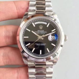 Replica Rolex Day-Date 40 228206 2018 EW Stainless Steel Black Diagonal Dial Luxury 3255