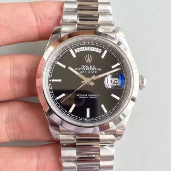 Replica Rolex Day-Date 40 228206 2018 EW Stainless Steel Black Diagonal Dial Luxury 3255