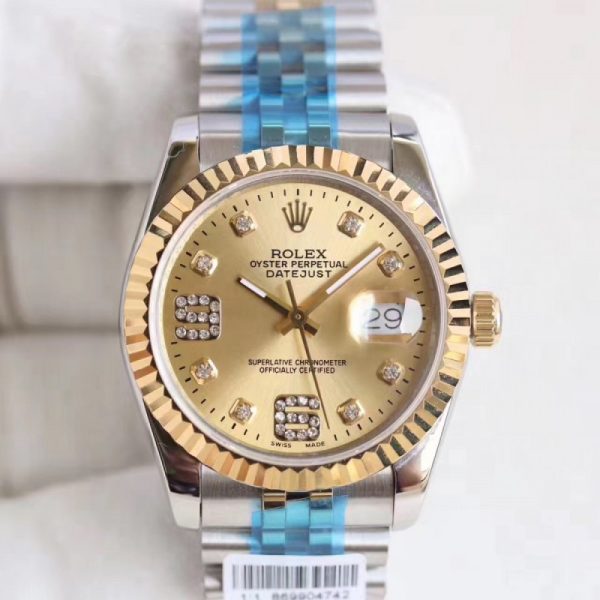Replica Rolex Datejust 36 116233 36MM N Stainless Steel & Yellow Gold Champagne & Diamonds Dial Luxury 2836-2