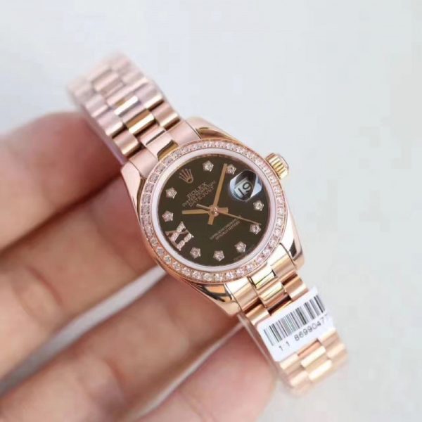 Replica Rolex Lady Datejust 28 279135RBR 28MM N Rose Gold & Diamonds Black Dial Luxury 2671