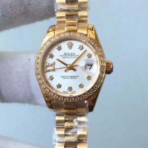 Replica Rolex Lady Datejust 28 279138RBR 28MM Yellow Gold & Diamonds White Dial Luxury 2671