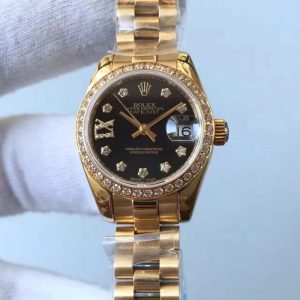 Replica Rolex Lady Datejust 28 279138RBR 28MM Yellow Gold & Diamonds Black Dial Luxury 2671