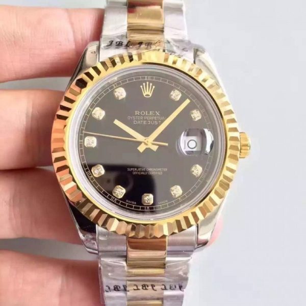Replica Rolex Datejust 41 126333 41MM NF Stainless Steel & Yellow Gold Black & Diamonds Dial Luxury 2836-2