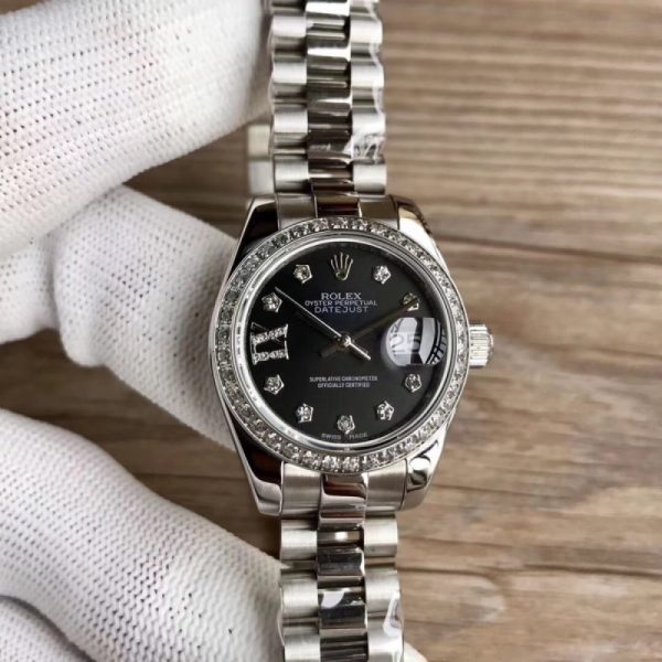 Replica Rolex Lady Datejust 28 279136RBR 28MM WF Stainless Steel & Diamonds Black Dial Luxury 2671