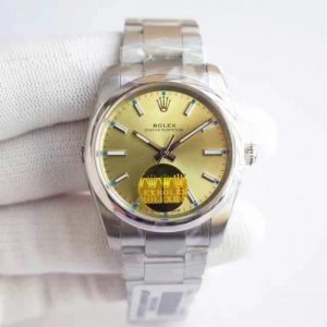 Replica Rolex Oyster Perpetual 34 114300 2018 UB Stainless Steel Champagne Dial Luxury 2836-2
